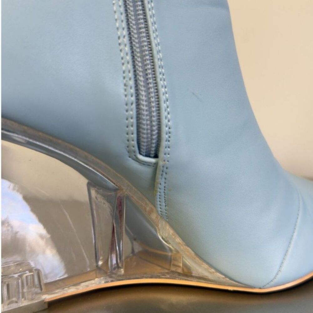 Allegra K Sky Blue Clear Heel Wedge Ankle Boots 8 Pointed Toe EUC - Picture 3 of 10
